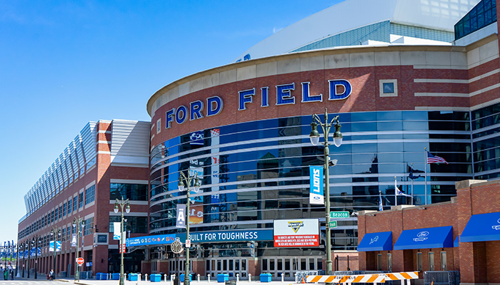 A photo of a Ford Field stadium in USA