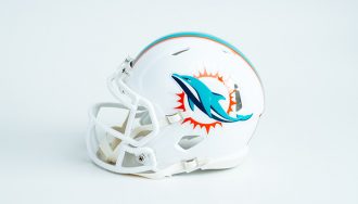 Football helmet with the logo of Miami Doplhins