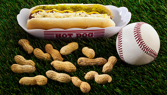 Hotdog and a Baseball on a grass