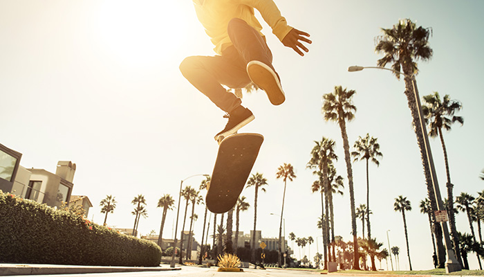 A skateboarder performing a jump