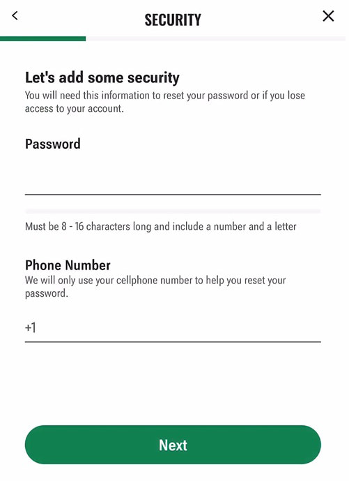 Adding your password and phone number