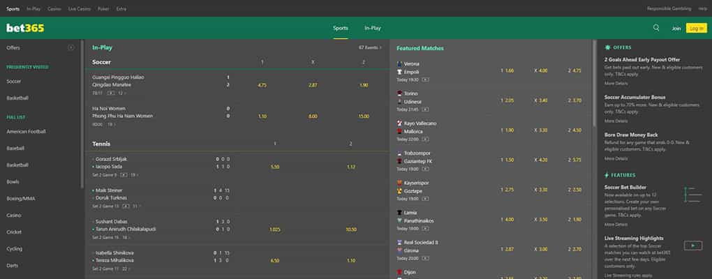 Main betting screen of bet365