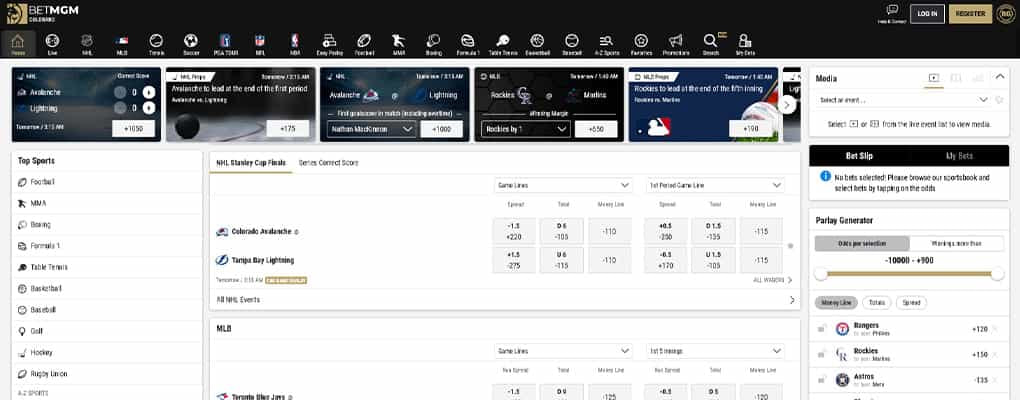 Overview of the BetMGM betting sports for Colorado