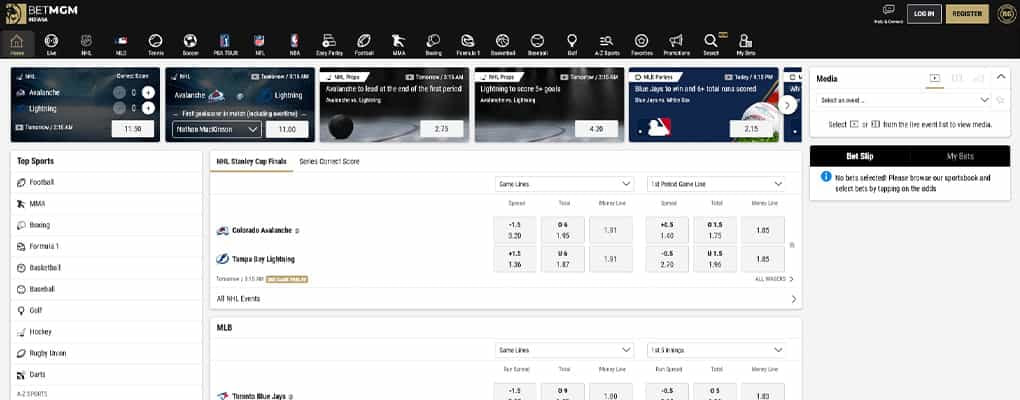 Desktop display of the BetMGM Sportsbook app