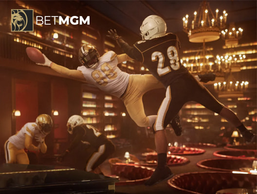 BetMGM logo and football players in casino hall
