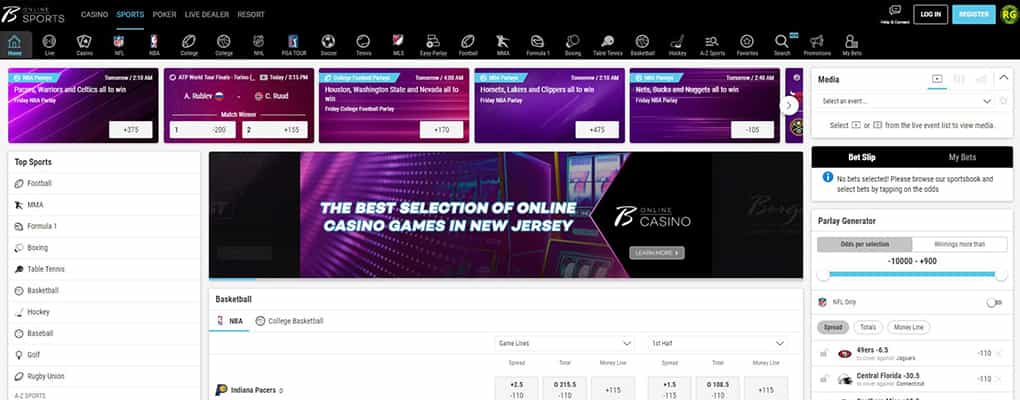 Main betting screen of Borgata