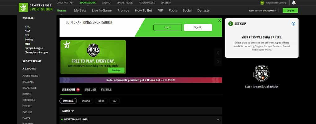 Desktop view of the DraftKings site
