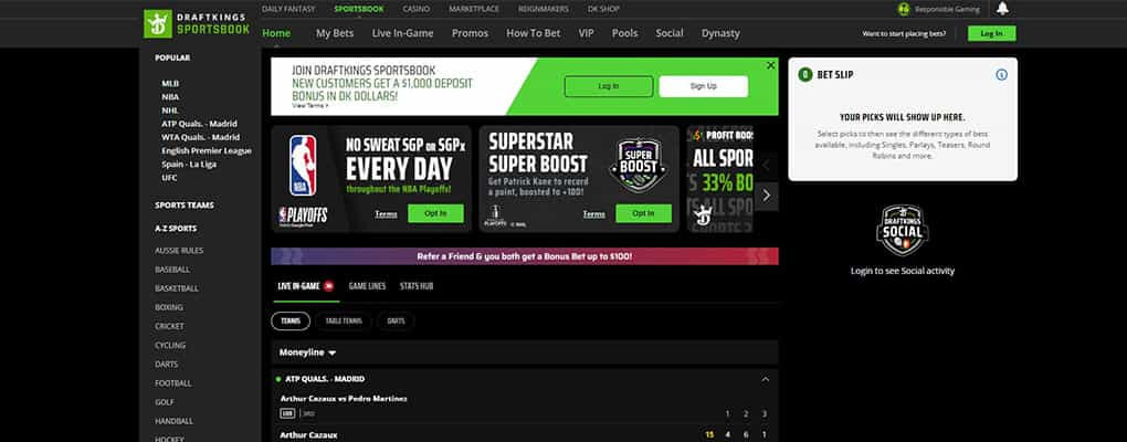 An overview of the available sports to bet on at DraftKings