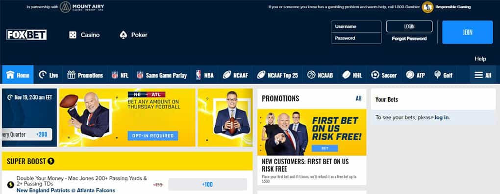 Desktop display of the Fox Bet Sportsbook app