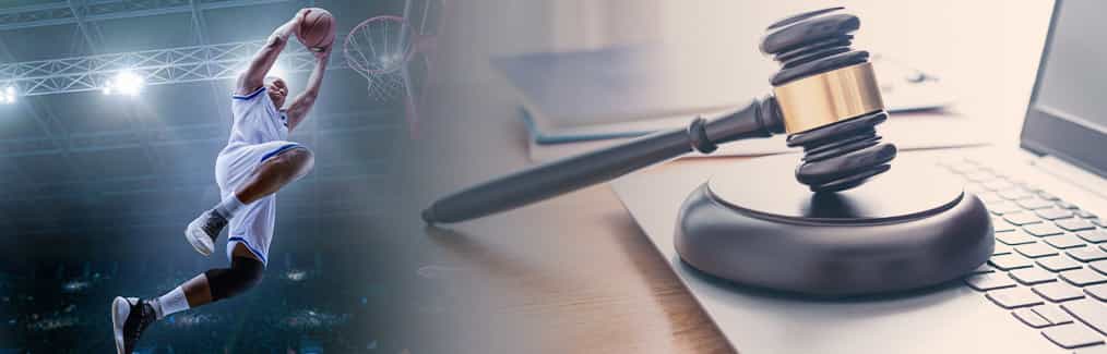 basketball player and gavel with sound block