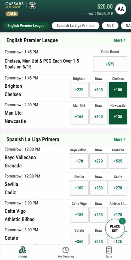 Placing a parlay bet