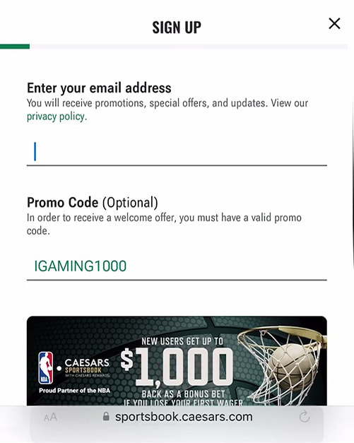 Signing up at Caesars