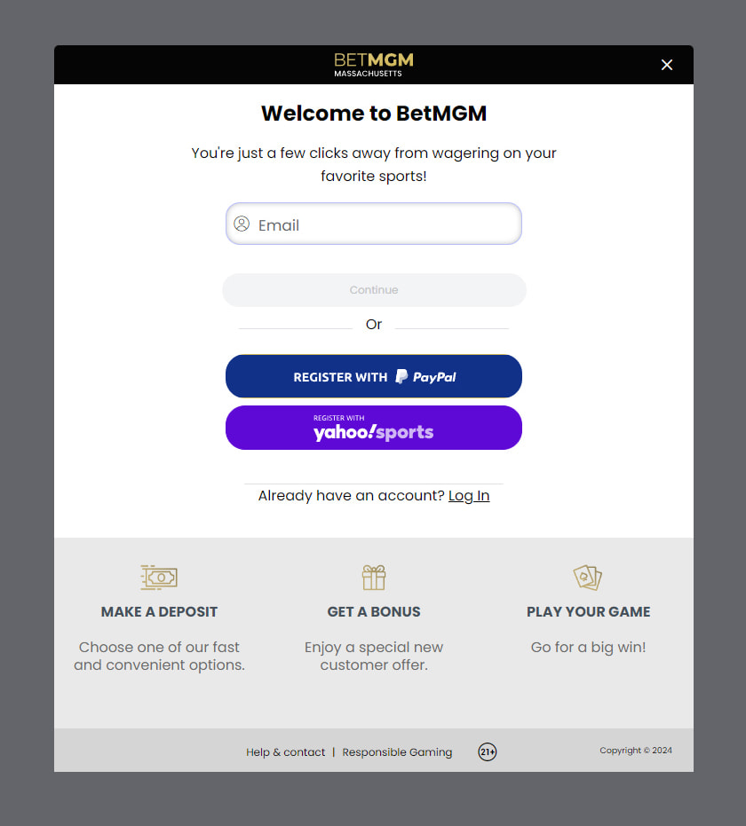 BetMGM online sportsbook sign up screen