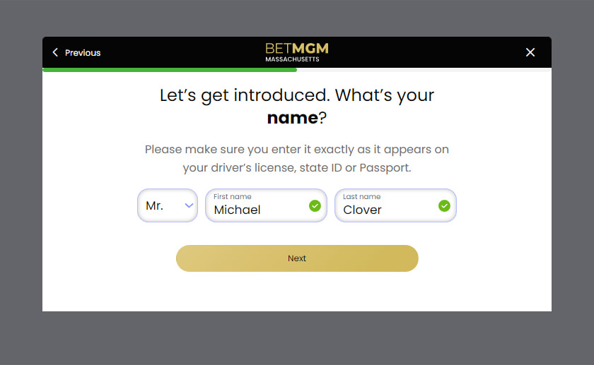 BetMGM online sportsbook choose name page