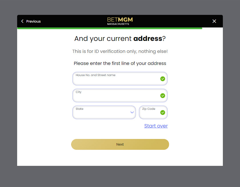 BetMGM online sportsbook address details page