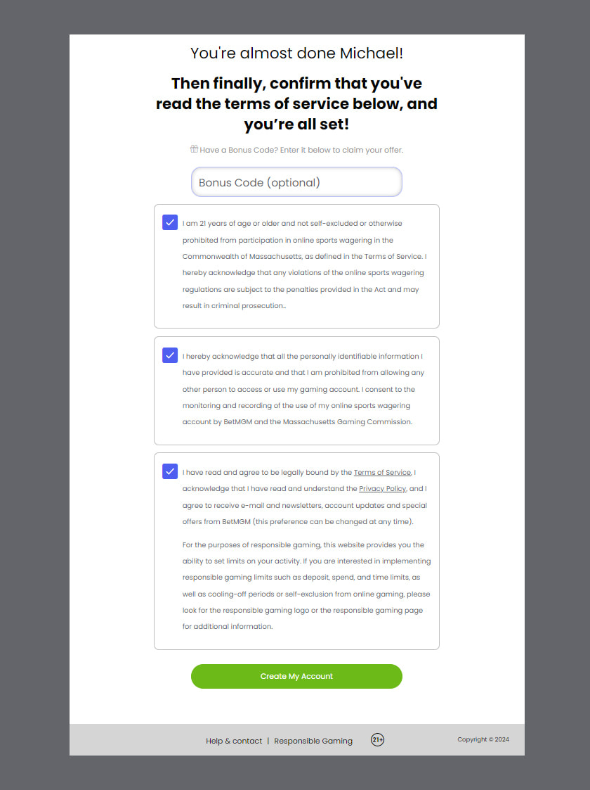 BetMGM online sportsbook terms and conditions page