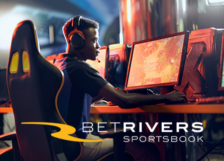 Betrivers logo and man playing game on desktop computer