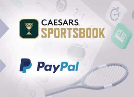 Caesars logo, PayPal logo, and diverse sports related equipment