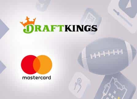 DraftKings logo, Mastercard logo, and diverse sports related equipment