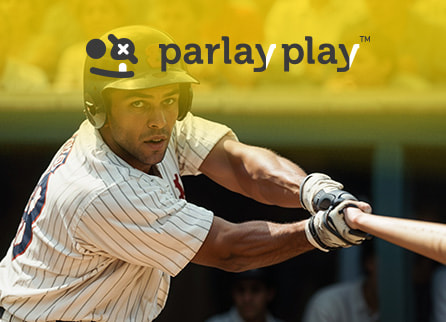 ParlayPlay logo with baseball hitter in half swing