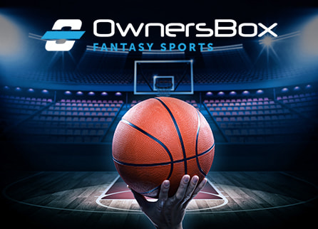 OwnersBox logo with person holding basketball in hand with court in background
