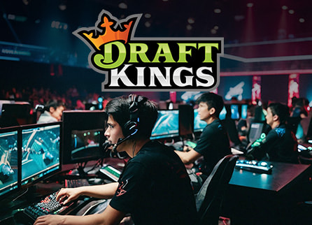 DraftKings logo with esports players competing in arena