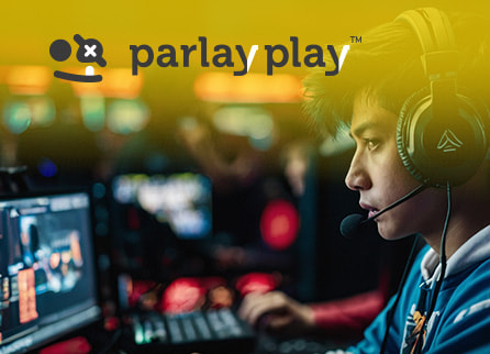 ParlayPlay logo with esports player competing in tournament