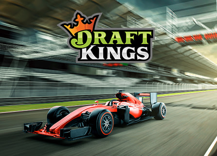 DraftKings logo with F1 car driving on track in background
