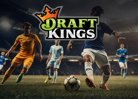DraftKings logo with soccer players playing on field