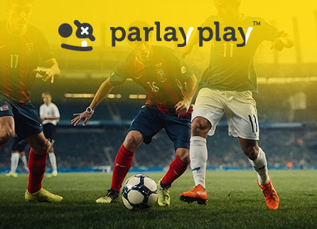 ParlayPlay logo with soccer players competing for ball on field