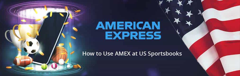 American Express logo, American flag, and diverse sports related equipment