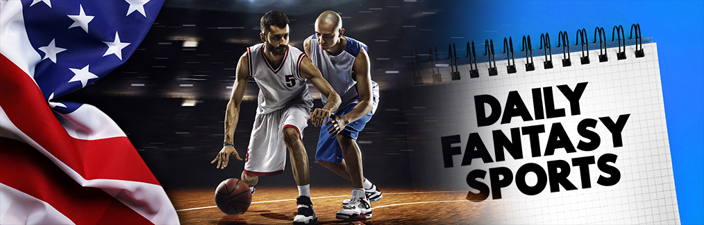 American flag, two basketball players competing on court, and a note pad