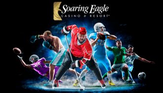 Soaring Eagle Casino Logo Over Players from Different Sports