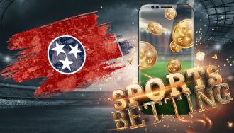 Tennessee State Logo Next to a Mobile and the Sports Betting Sign