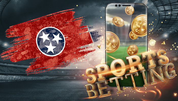 Tennessee State Logo Next to a Mobile and the Sports Betting Sign