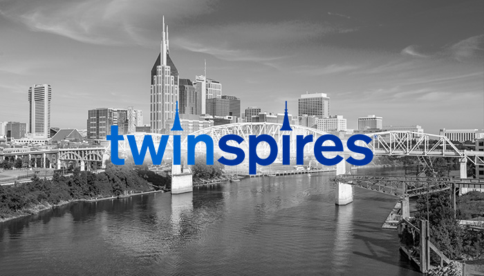 Twinspires Logo Over a Picture of a City in Tennessee