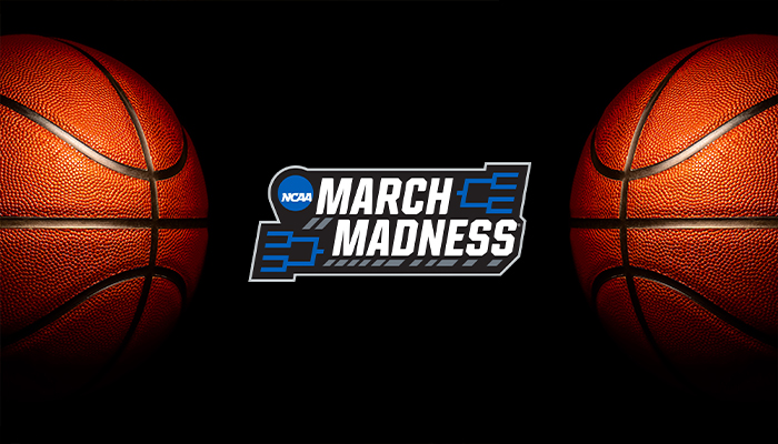 March Madness Logo Between Two Basketballs