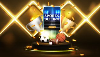Sports Betting App on a Mobile with Sports Elements and Falling Coins