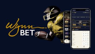 WynnBet Logo Next to Sports App on Phones with Football Player Running Out of Them