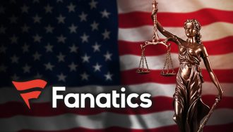 Fanatics Logo next to Themis with the US Flag as a Background