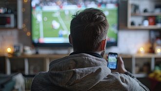 Gambler Using Smartphone to Bet on Football
