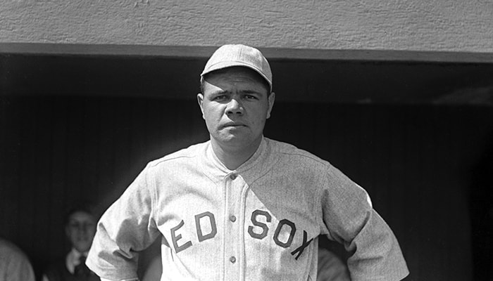 Babe Ruth wearing a Boston Red Sox uniform
