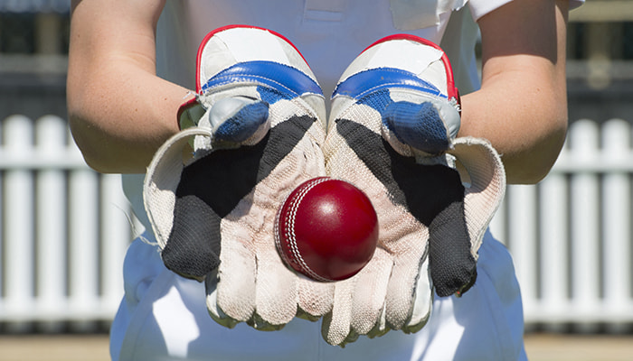 A photo of a person holding a cricket ball