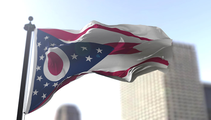 Ohio flag blowing in the wind