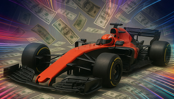 F1 car with money around