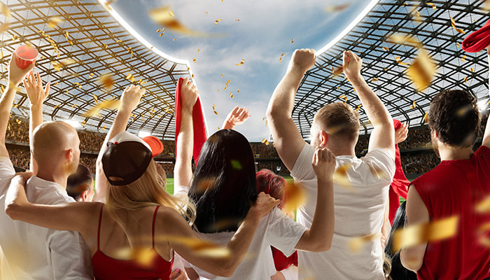 Group of supporters with hands in the air