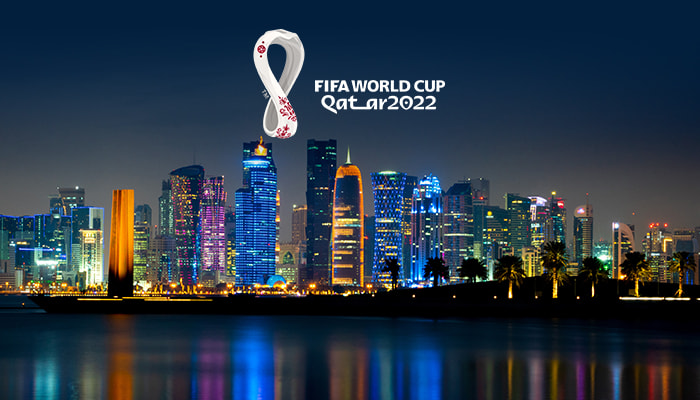 A giant replica of the FIFA World Cup Trophy from FIFA World Cup Qatar 2022