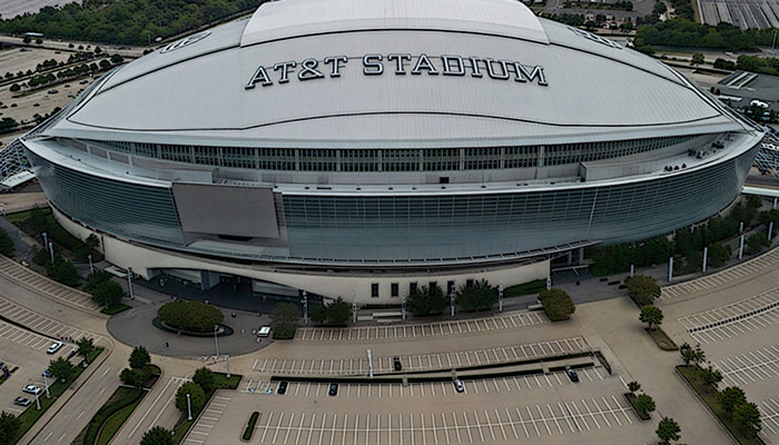 An overhead shot of the Dallas Cowboys’ stadium, AT&T Stadium