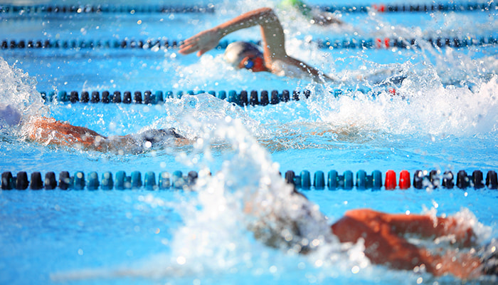 People swimming in an Olympic swimming pool